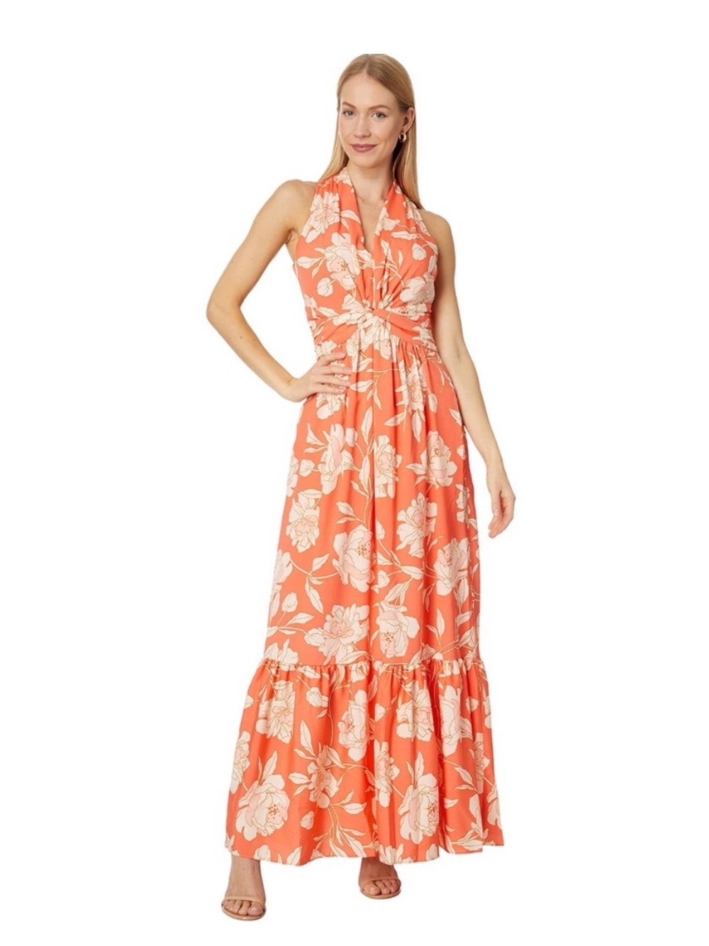 Vince Camuto Coral Halter Floral Maxi Dress